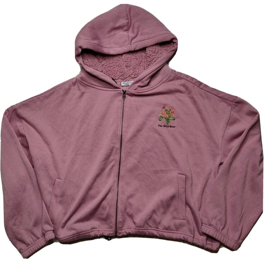 Mighty Fine THE WILD ROSE‎ Pink Crop Zip Hoodie Faux Fur Hood - Women 2XL NEW